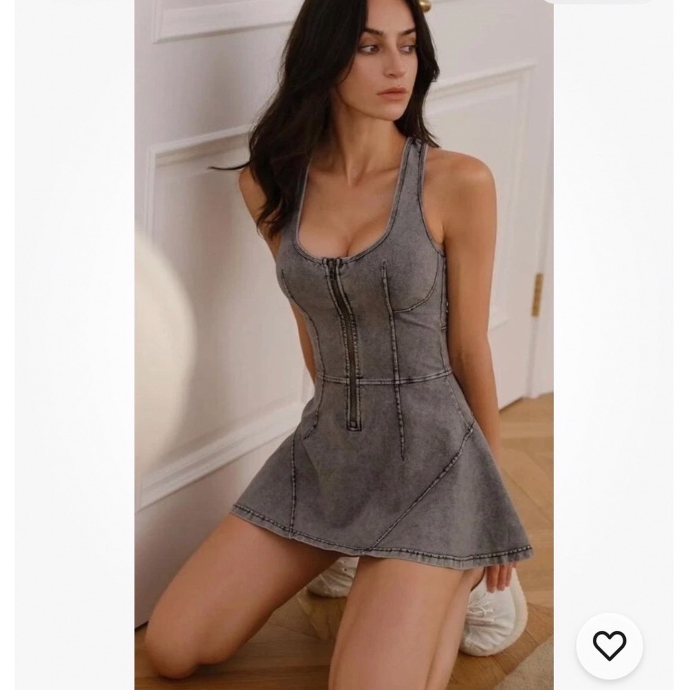 Wiskii Beyond Denim Tennis Dress Charcoal Acid Wash Sporty Mini S Taylor Swift